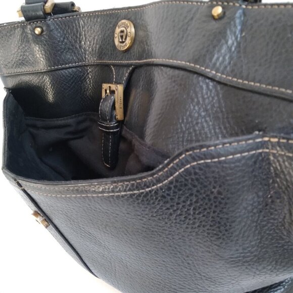 Etienne Aigner Roomy Black Pebbled Leather Shoulder Bag Vintage Western Look - Picture 6 of 11